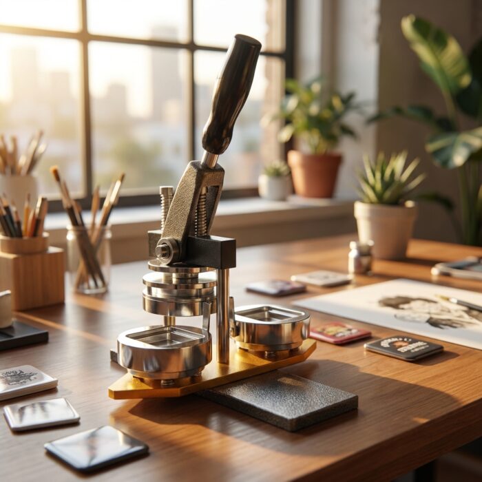 BADGE MAKING MACHINE WITH MOULDS SQUARE MARKETING USAGE