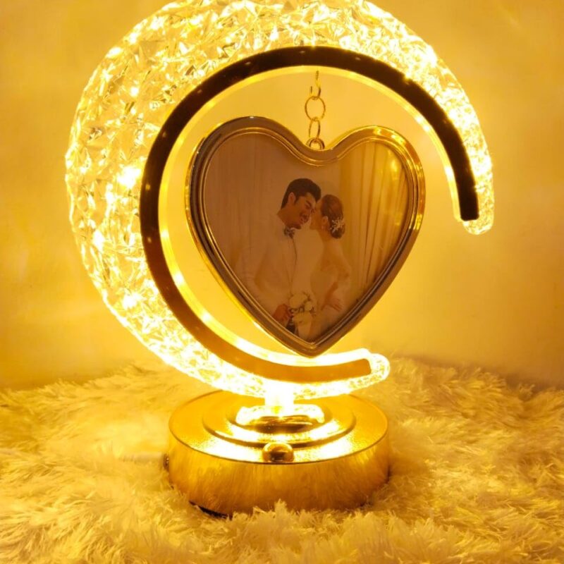 Golden Half Moon Crystal LED Digital Picture Frame
