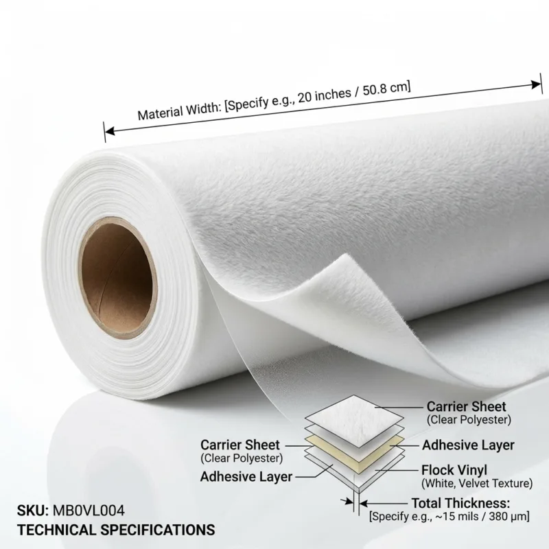 Flock Heat Transfer Vinyl White White MB0VL004 Technical Roll Dimension Flock Heat Transfer Vinyl White White MB0VL004 Technical Roll Dimension