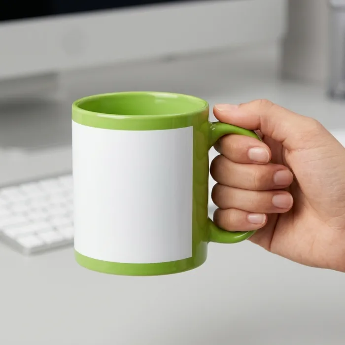 Ceramic Patch Mug - Light Green - Light Green ERGONOMIC SCALE SHOT