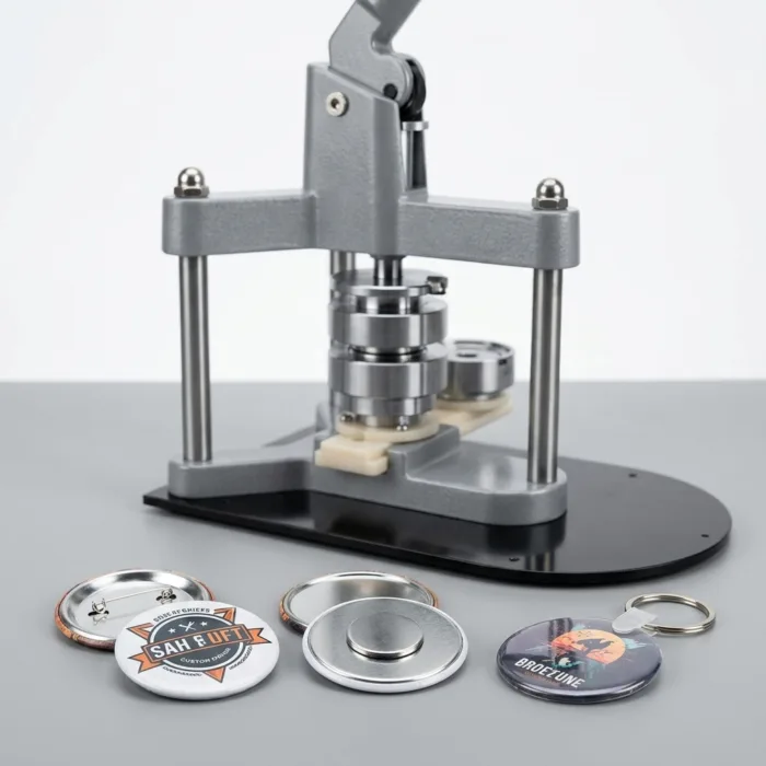 Grey Metal Badge Machine With 2 Mould END-PRODUCT SHOWCASE